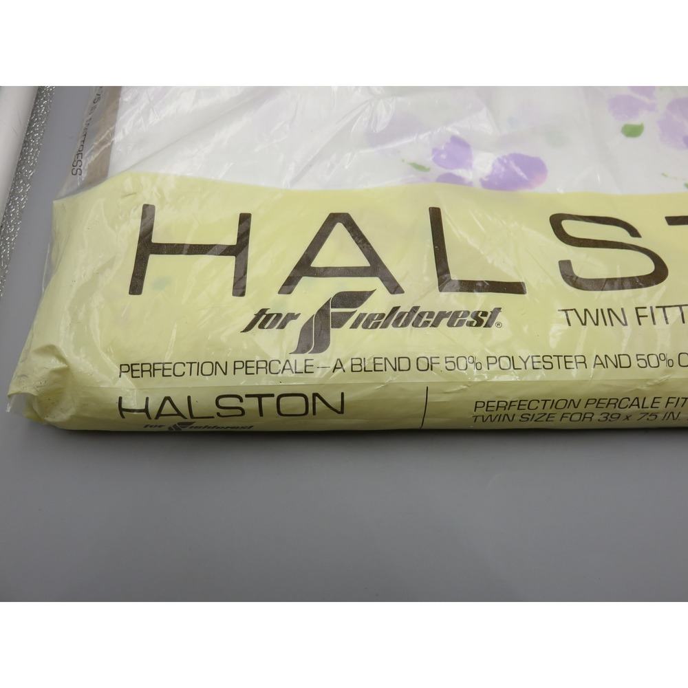 Vintage Halston for Fieldcrest Twin Fitted Sheet Halstons Flower Purple Floral - Picture 3 of 8